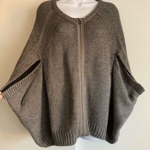 Sundance Gray Cocoon Lambswool Blend Full Zip Cardigan Sweater, Sz L